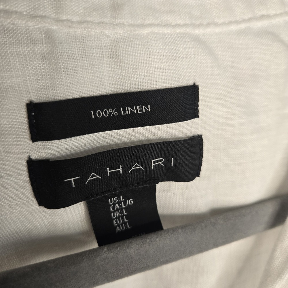 Tahari Womens Lagenlook Size L 100% White Linen Shirt Tunic Top Roll Tab Sleeve - Picture 3 of 7